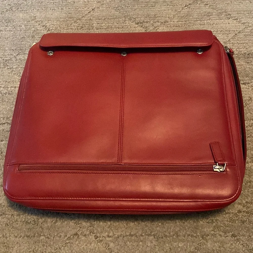 Red leather Levenger laptop case